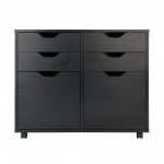 Halifax Wide 2-Door Storage Cabinet, 4-Drawer, Black