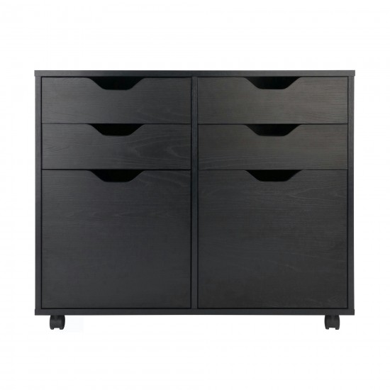 Halifax Wide 2-Door Storage Cabinet, 4-Drawer, Black