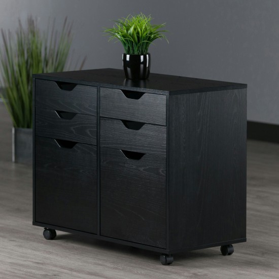 Halifax Wide 2-Door Storage Cabinet, 4-Drawer, Black