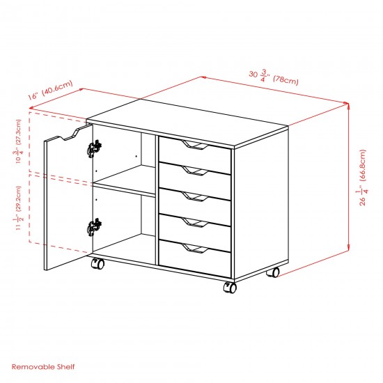 Halifax Wide Storage Cabinet, 5-Drawer, Black