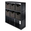 Timothy 7-Pc 3x3 Storage Shelf with 6 Foldable Woven Baskets, Black & Chocolate
