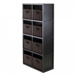 Timothy 9-Pc 4x2 Storage Shelf with 8 Foldable Fabric Baskets, Black & Chocolate