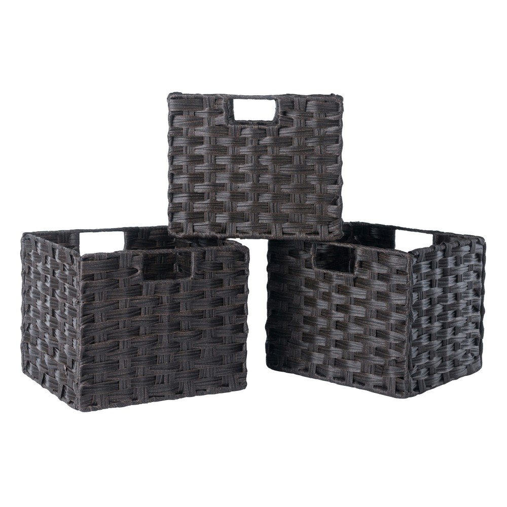 Melanie 3-Pc Foldable Woven Fiber Basket Set (3 squares), Chocolate