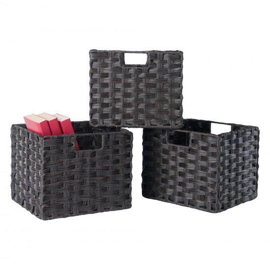 Melanie 3-Pc Foldable Woven Fiber Basket Set (3 squares), Chocolate