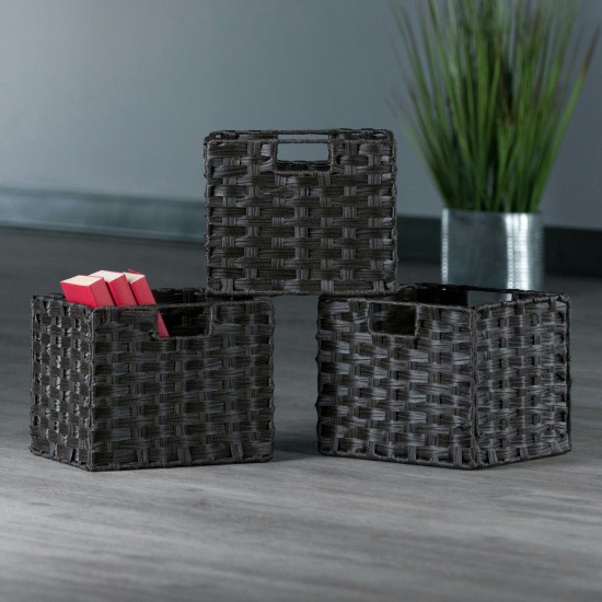 Melanie 3-Pc Foldable Woven Fiber Basket Set (3 squares), Chocolate