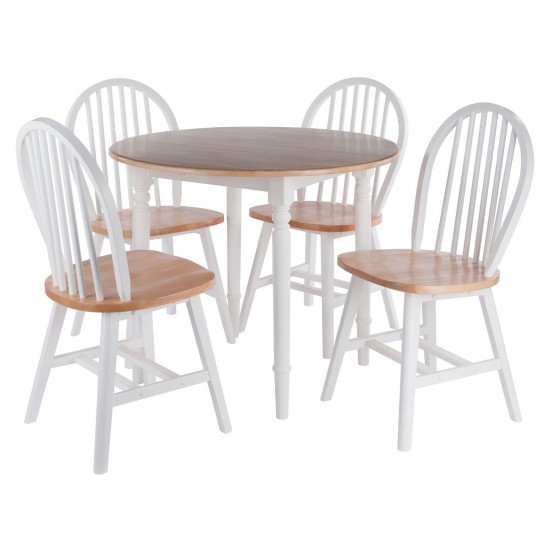 Sorella 5-Pc Drop Leaf Dining Table with Windsor Chairs, Natural and White