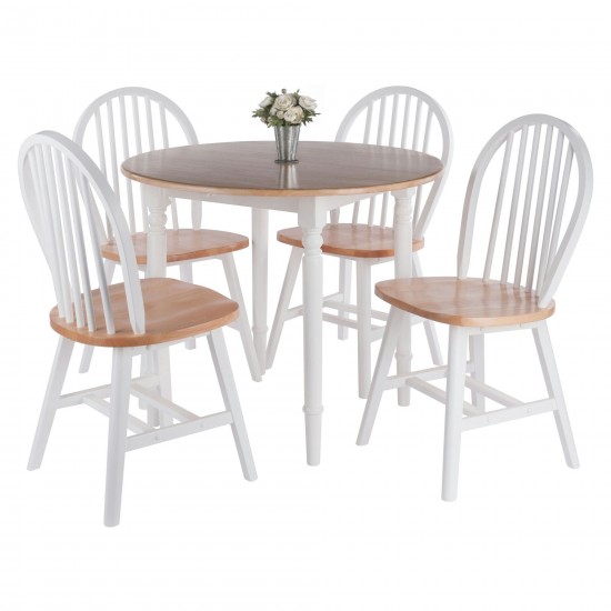 Sorella 5-Pc Drop Leaf Dining Table with Windsor Chairs, Natural and White