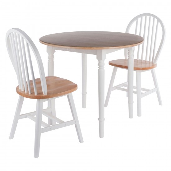 Sorella 3-Pc Drop Leaf Dining Table with Windsor Chairs, Natural and White