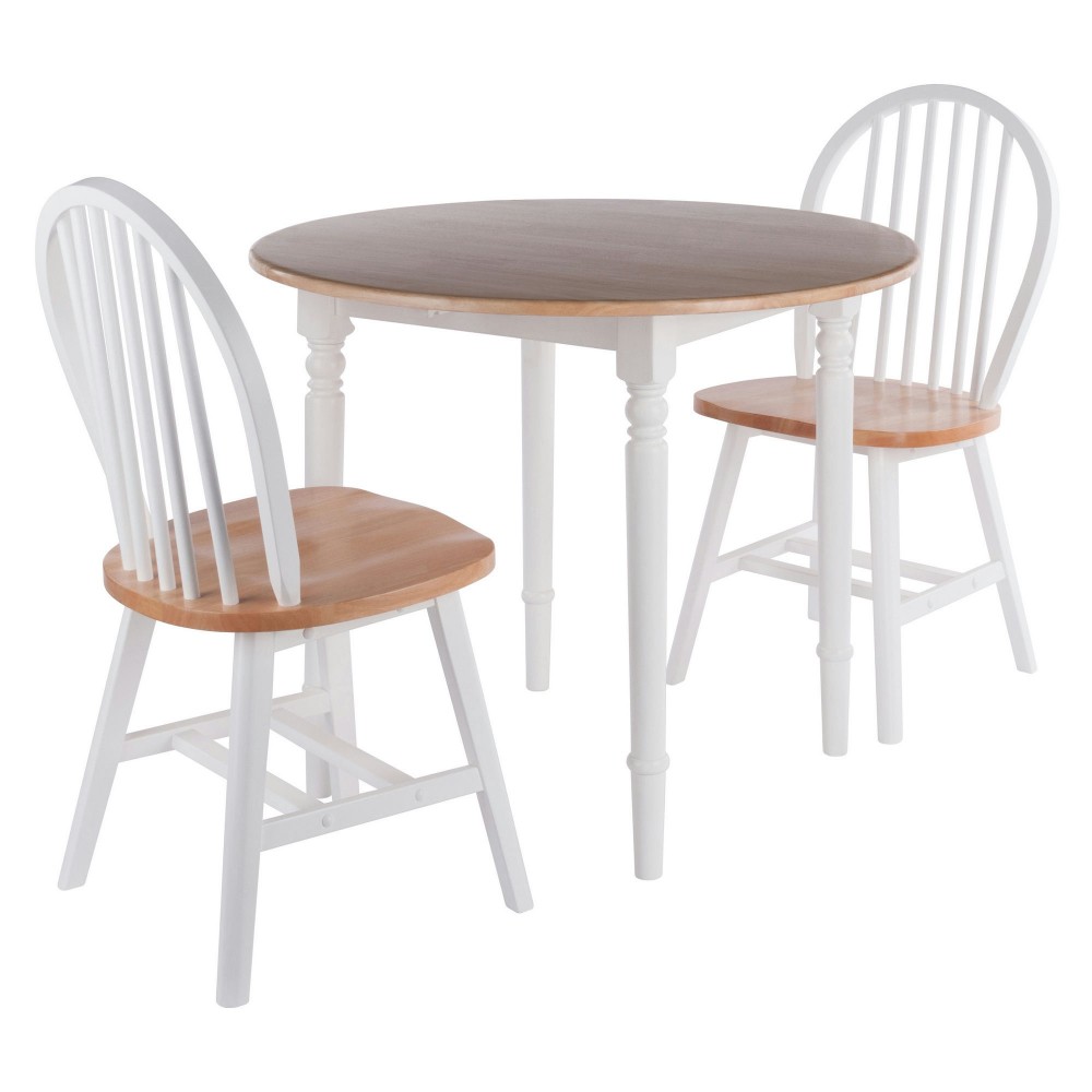 Sorella 3-Pc Drop Leaf Dining Table with Windsor Chairs, Natural and White Sorella 3-Pc Drop Leaf Dining Table with Windsor Chairs, Natural and White
