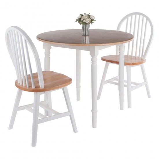 Sorella 3-Pc Drop Leaf Dining Table with Windsor Chairs, Natural and White