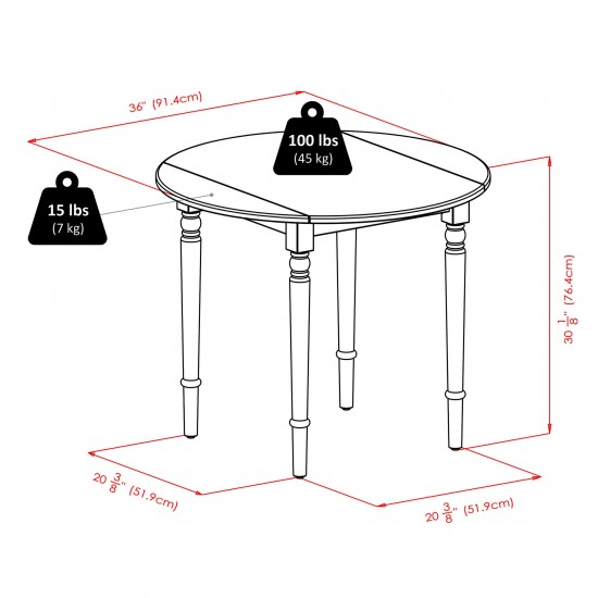 Sorella 3-Pc Drop Leaf Dining Table with Windsor Chairs, Natural and White