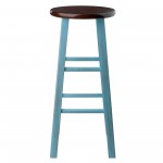 Ivy Bar Stool, Rustic Light Blue and Walnut