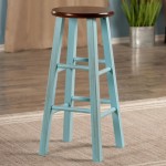 Ivy Bar Stool, Rustic Light Blue and Walnut