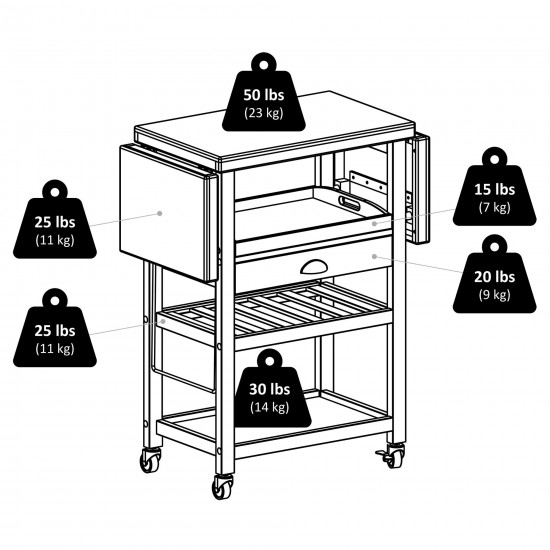 Barton Utility Kitchen Cart, Drop Leaf, Bamboo