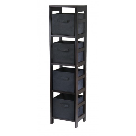 Capri 5-Pc Narrow Storage Shelf with 4 Foldable Fabric Baskets, Espresso & Black