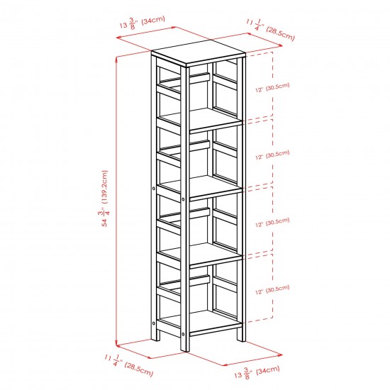 Capri 5-Pc Narrow Storage Shelf with 4 Foldable Fabric Baskets, Espresso & Black