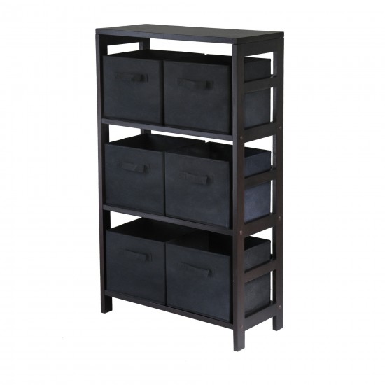 Capri 7-Pc Storage Shelf with 6 Foldable Fabric Baskets, Espresso and Black