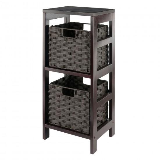 Leo 3-Pc Storage Shelf with 2 Foldable Woven Baskets, Espresso and Chocolate