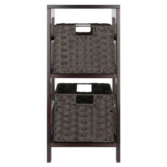 Leo 3-Pc Storage Shelf with 2 Foldable Woven Baskets, Espresso and Chocolate