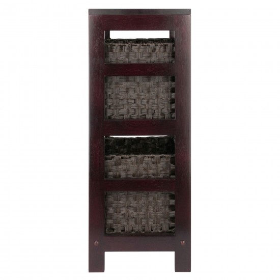 Leo 3-Pc Storage Shelf with 2 Foldable Woven Baskets, Espresso and Chocolate