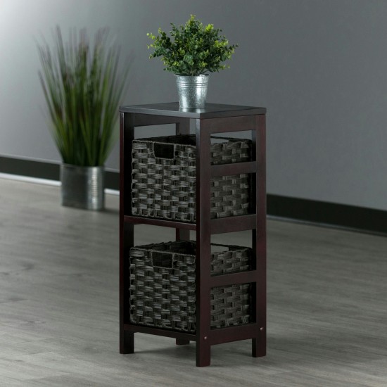 Leo 3-Pc Storage Shelf with 2 Foldable Woven Baskets, Espresso and Chocolate