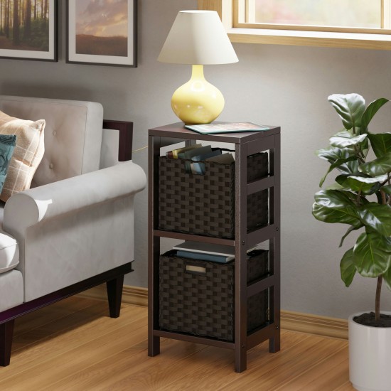 Leo 3-Pc Storage Shelf with 2 Foldable Woven Baskets, Espresso and Chocolate