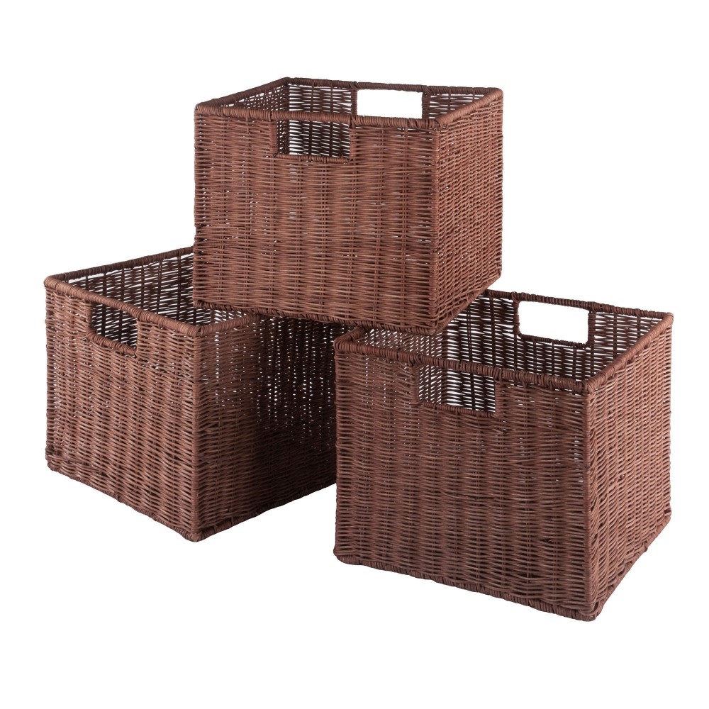Leo 3-Pc Wicker Basket Set, Small, Walnut Rattan Leo 3-Pc Wicker Basket Set, Small, Walnut Rattan