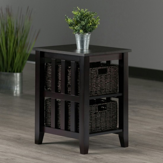 Morris Accent Table with 2 Foldable Corn Husk Baskets, Espresso and Chocolate