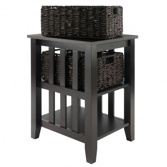 Morris Accent Table with 2 Foldable Corn Husk Baskets, Espresso and Chocolate