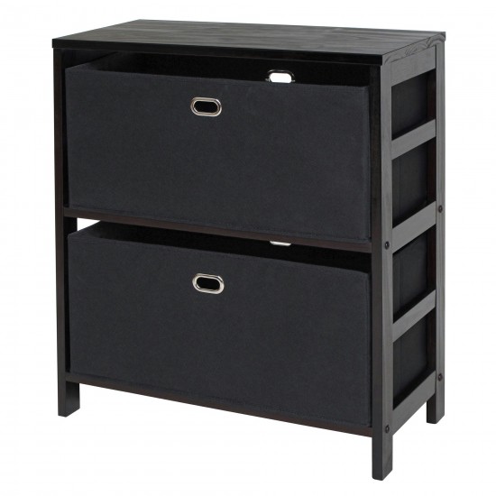 Torino 3-Pc Storage Shelf with 2 Foldable Fabric Baskets, Espresso and Black