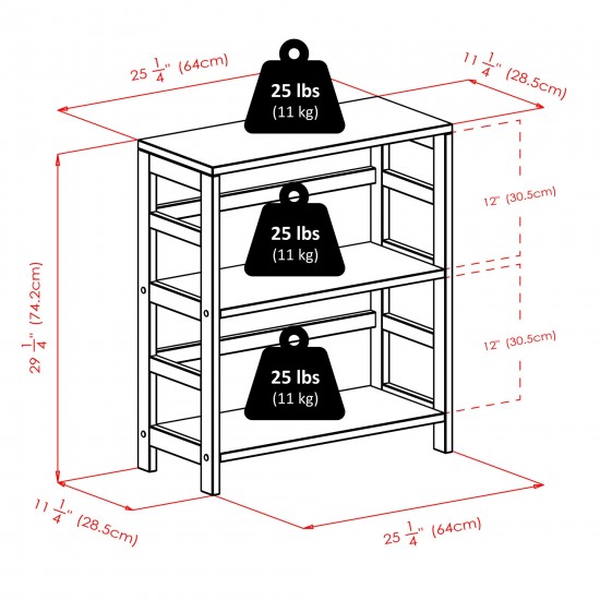 Torino 3-Pc Storage Shelf with 2 Foldable Fabric Baskets, Espresso and Black