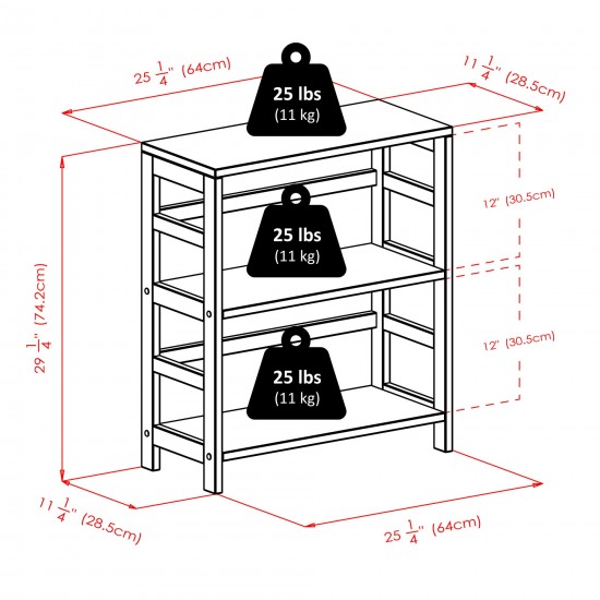 Torino 3-Pc Storage Shelf with 2 Foldable Fabric Baskets, Espresso and Chocolate