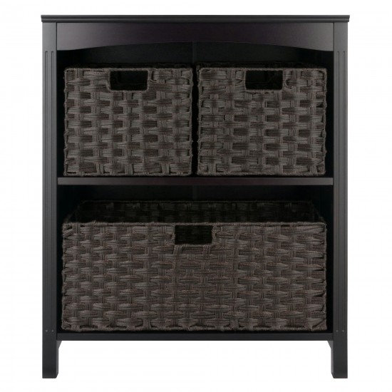 Terrace 4-Pc Storage Shelf with 3 Foldable Woven Baskets, Walnut and Chocolate