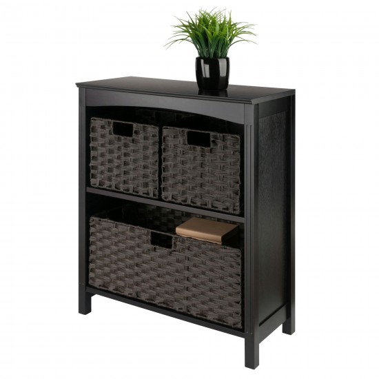 Terrace 4-Pc Storage Shelf with 3 Foldable Woven Baskets, Walnut and Chocolate