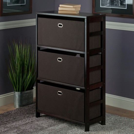 Torino 3-Pc Storage Shelf with 3 Foldable Fabric Baskets, Espresso and Chocolate