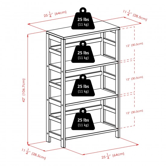 Torino 3-Pc Storage Shelf with 3 Foldable Fabric Baskets, Espresso and Chocolate