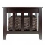 Morris Coffee Table with 3 Foldable Corn Husk Baskets, Espresso and Chocolate