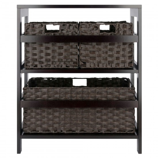 Leo 4-Pc Storage Shelf with 3 Foldable Woven Baskets, Espresso and Chocolate