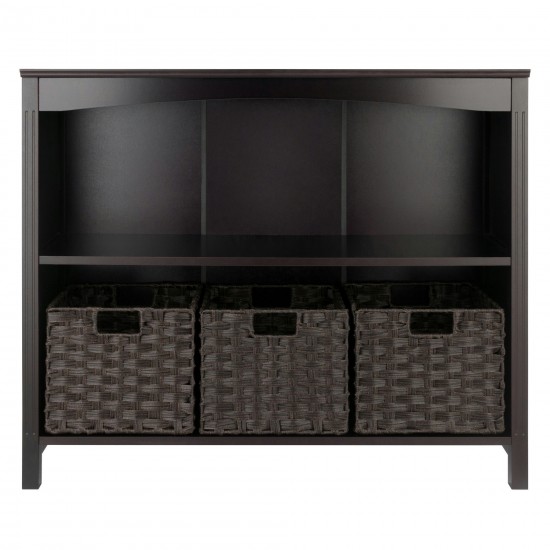 Terrace 4-Pc Wide Storage Shelf w/ 3 Foldable Woven Baskets, Walnut & Chocolate