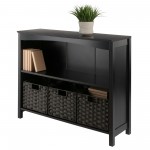Terrace 4-Pc Wide Storage Shelf w/ 3 Foldable Woven Baskets, Walnut & Chocolate