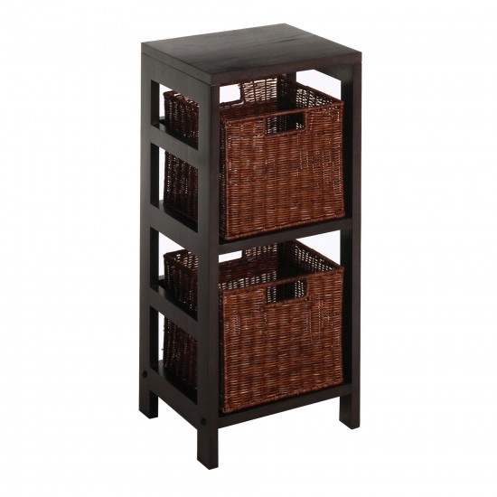 Leo 3-Pc Storage Shelf with 2 Wicker Baskets, Espresso and Walnut