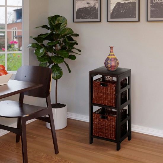 Leo 3-Pc Storage Shelf with 2 Wicker Baskets, Espresso and Walnut