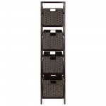 Leo 5-Pc Storage Shelf with 4 Foldable Woven Baskets, Espresso and Chocolate