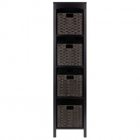 Terrace 5-Pc Storage Shelf with 4 Foldable Woven Baskets, Espresso and Chocolate