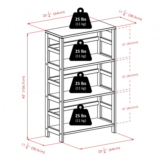 Leo 6-Pc Storage Shelf with 5 Wicker Baskets, Espresso and Walnut