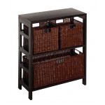 Leo 4-Pc Storage Shelf with 3 Wicker Baskets, Espresso and Walnut