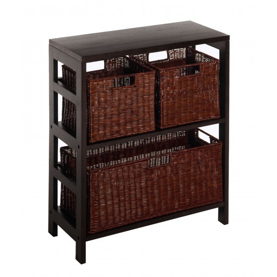 Leo 4-Pc Storage Shelf with 3 Wicker Baskets, Espresso and Walnut