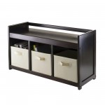 Addison 4-Pc Storage Bench with 3 Foldable Fabric Baskets, Espresso and Beige