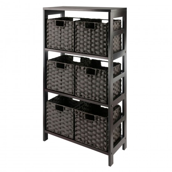 Leo 7-Pc Storage Shelf with 6 Foldable Woven Baskets, Espresso and Chocolate