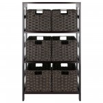 Leo 7-Pc Storage Shelf with 6 Foldable Woven Baskets, Espresso and Chocolate